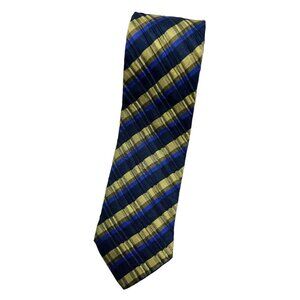 VERSUS GIANNI VERSACE Silk Necktie LUXURY Tie XL Navy Gold Striped W:3.7" EUC